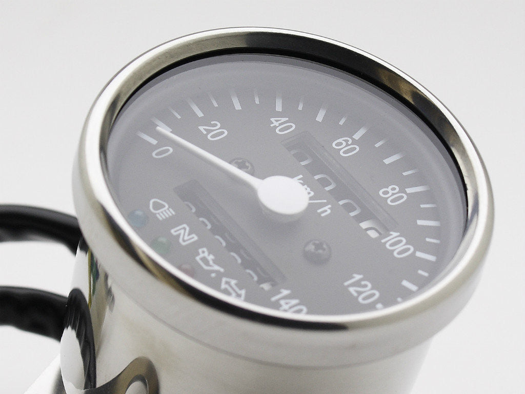 Speedo, 60mm, with Warning Lights, Black Face, Polished Body