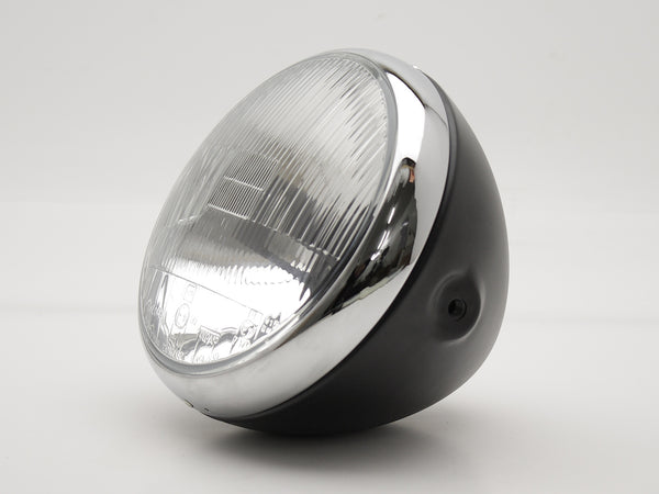 Headlight, 7" Black & Chrome, Lucas Replica