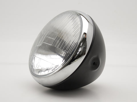 Headlight, 7" Black & Chrome, Lucas Replica