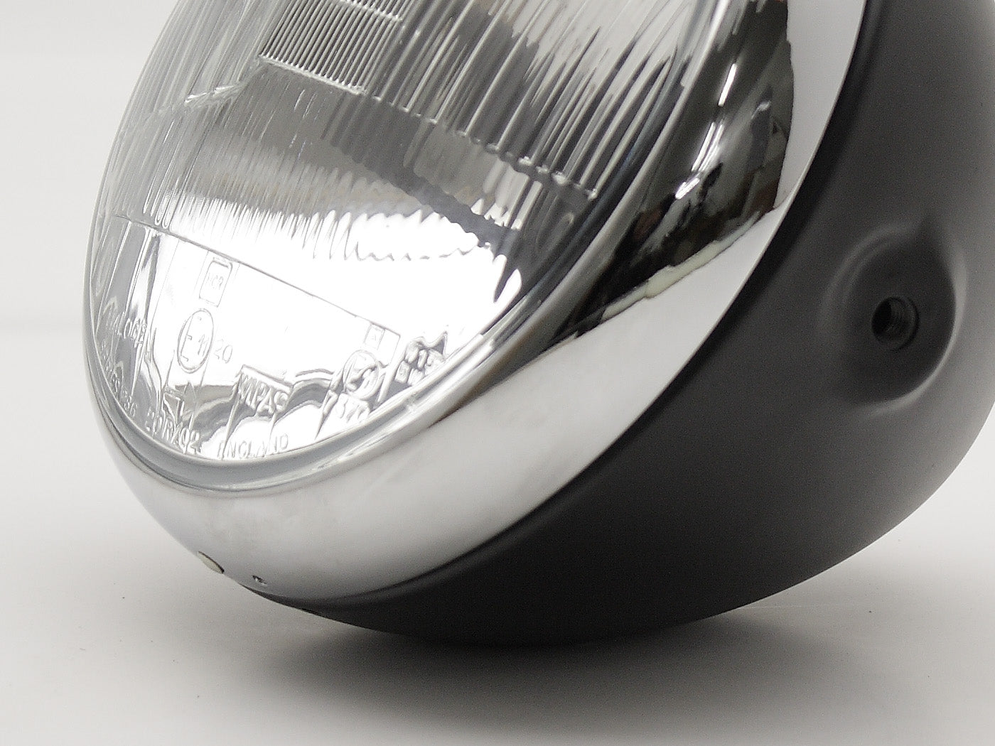 Headlight, 7" Black & Chrome, Lucas Replica
