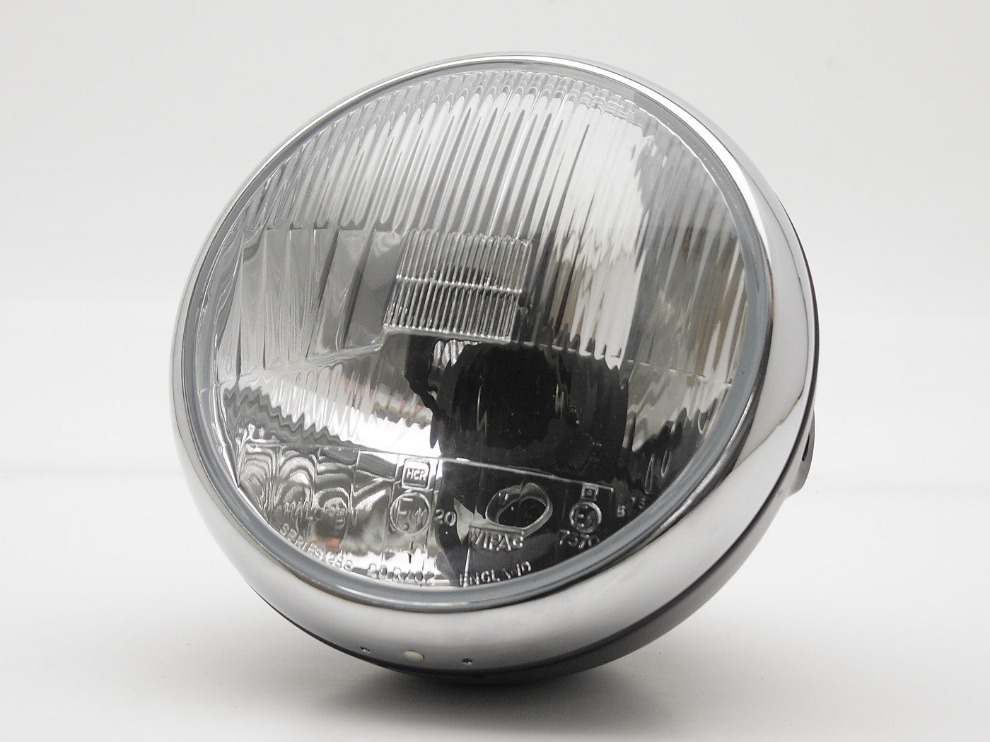 Headlight, 7" Black & Chrome, Lucas Replica