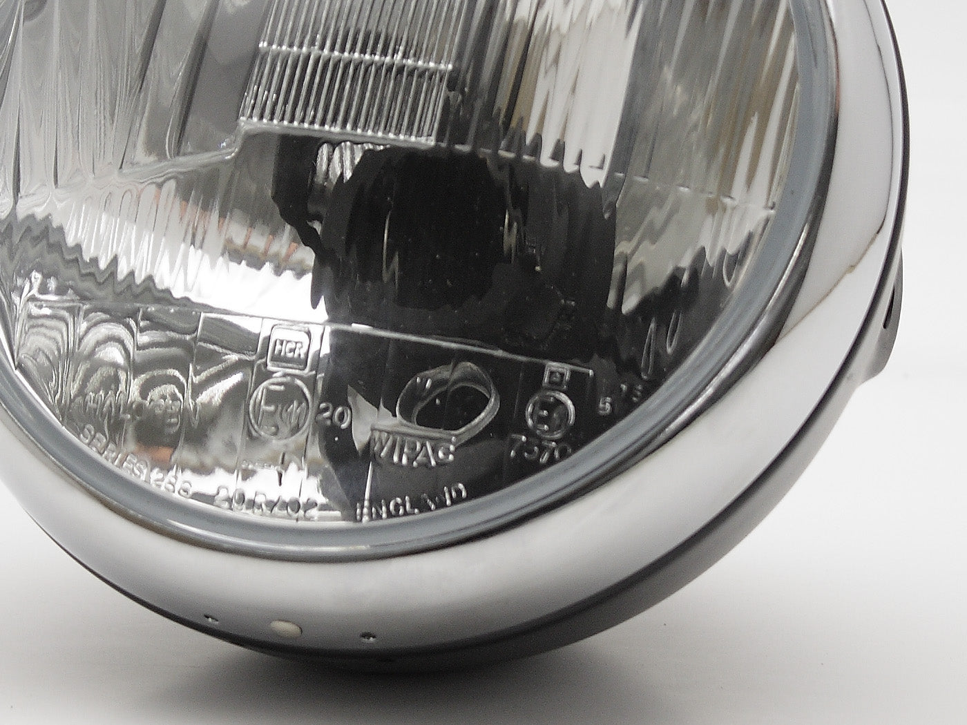Headlight, 7" Black & Chrome, Lucas Replica