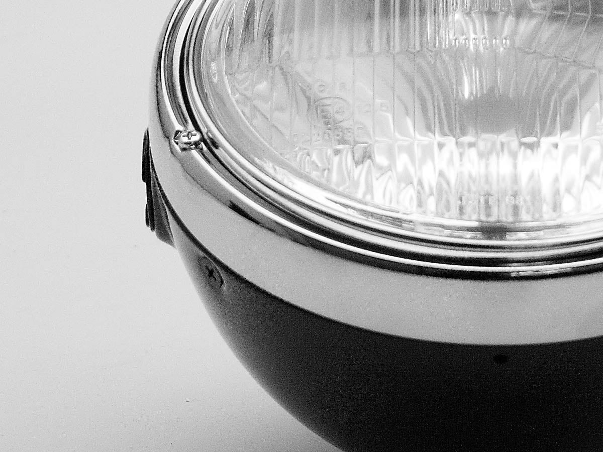 Headlight, 7", Black & Chrome, Cafe Racer, LED