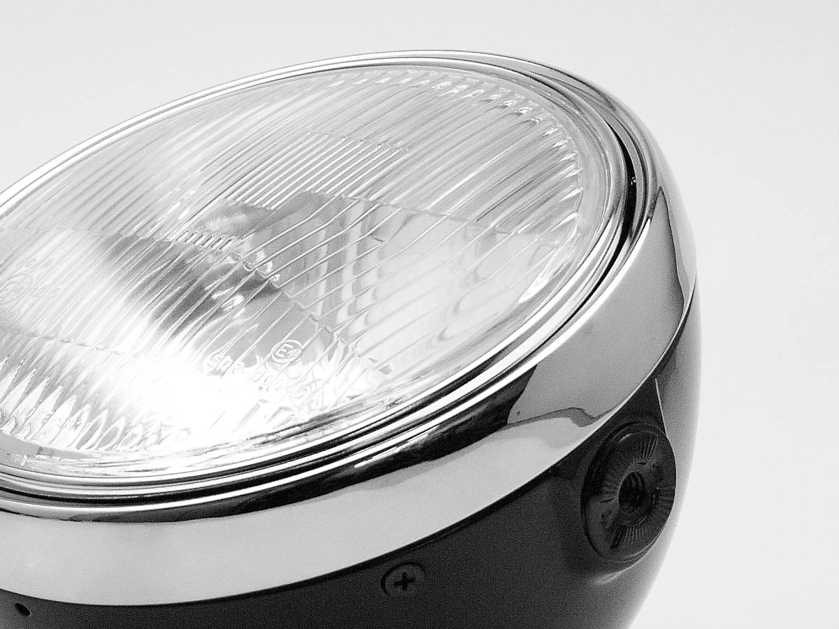Headlight, 7", Black & Chrome, Cafe Racer, LED