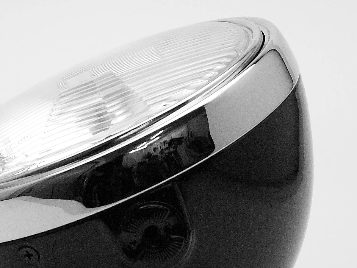 Headlight, 7", Black & Chrome, Cafe Racer, LED
