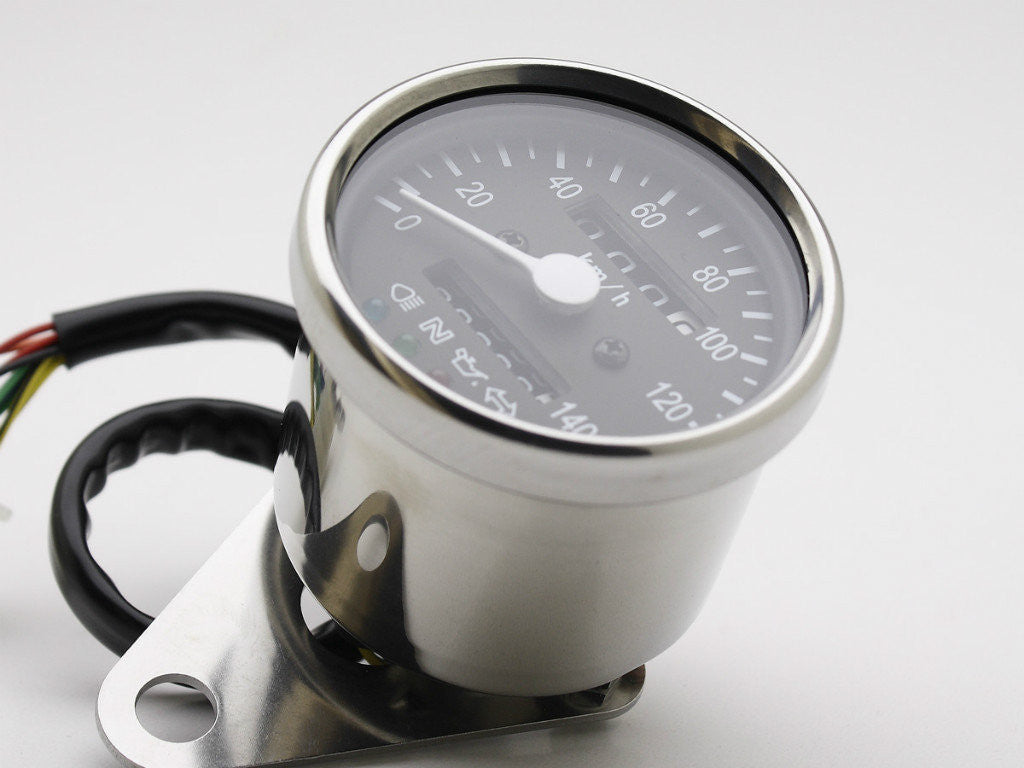 Speedo, 60mm, with Warning Lights, Black Face, Polished Body