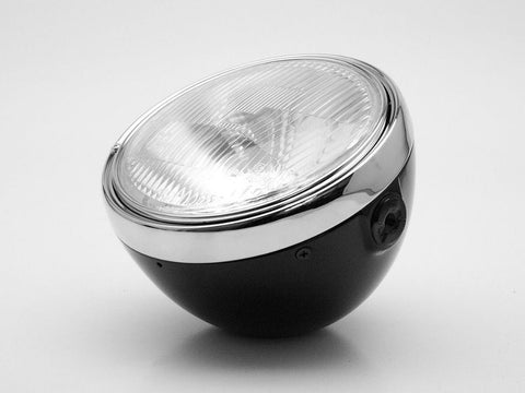 Headlight, 7", Black & Chrome, Cafe Style