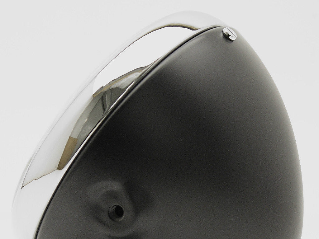 Headlight Shell (Black) & Rim (Chrome), 7", Genuine Lucas