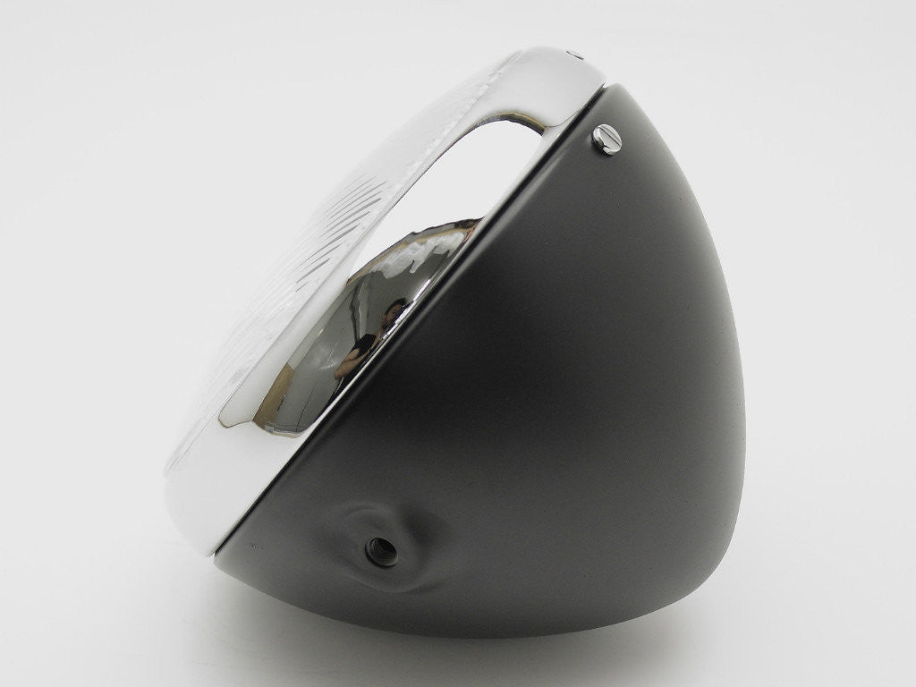 Headlight Shell (Black) & Rim (Chrome), 7", Genuine Lucas