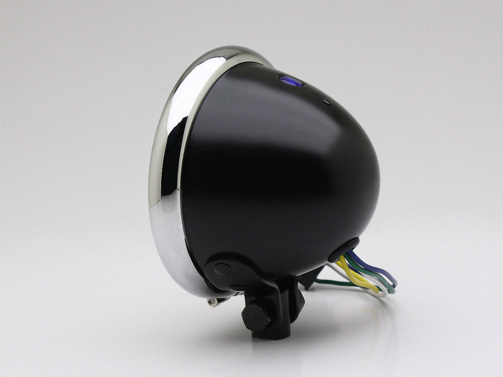 Headlight, 4.5" Bottom-mount, Black/Chrome Rim