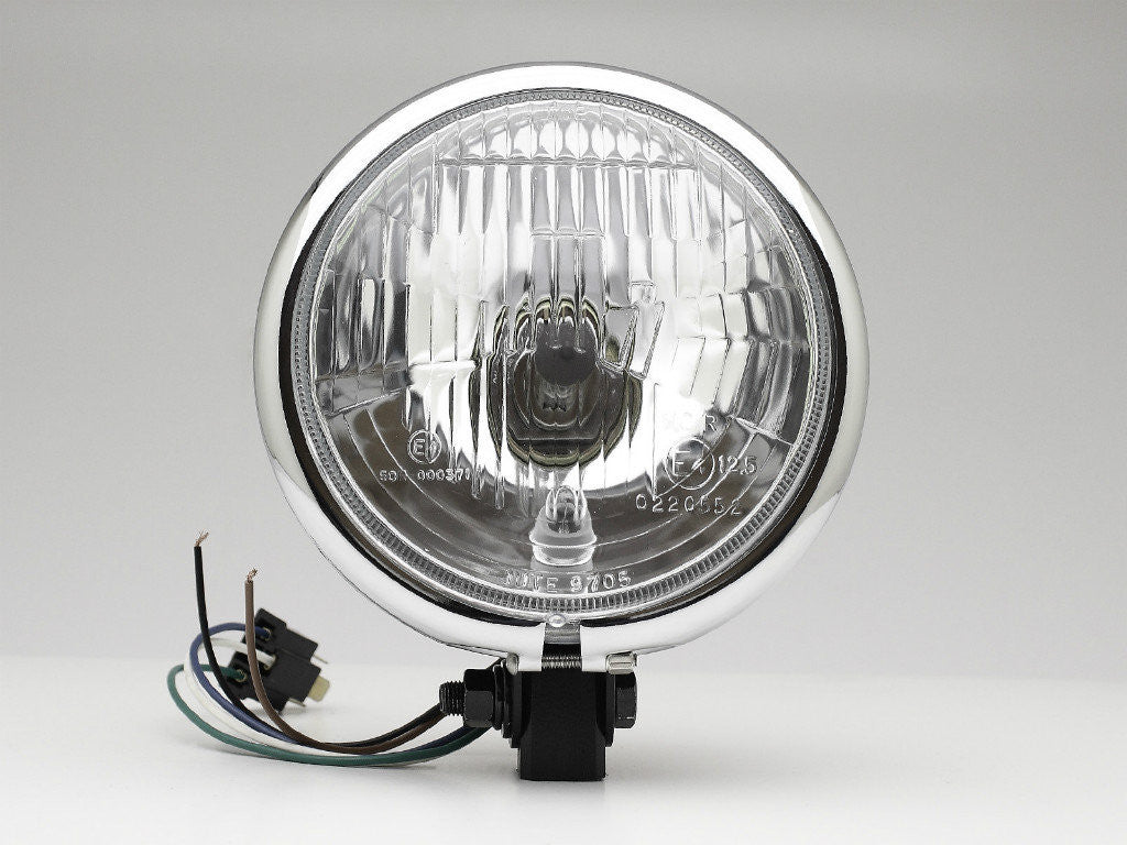 Headlight, 5.75" Bottom Mount, Black/Chrome Rim