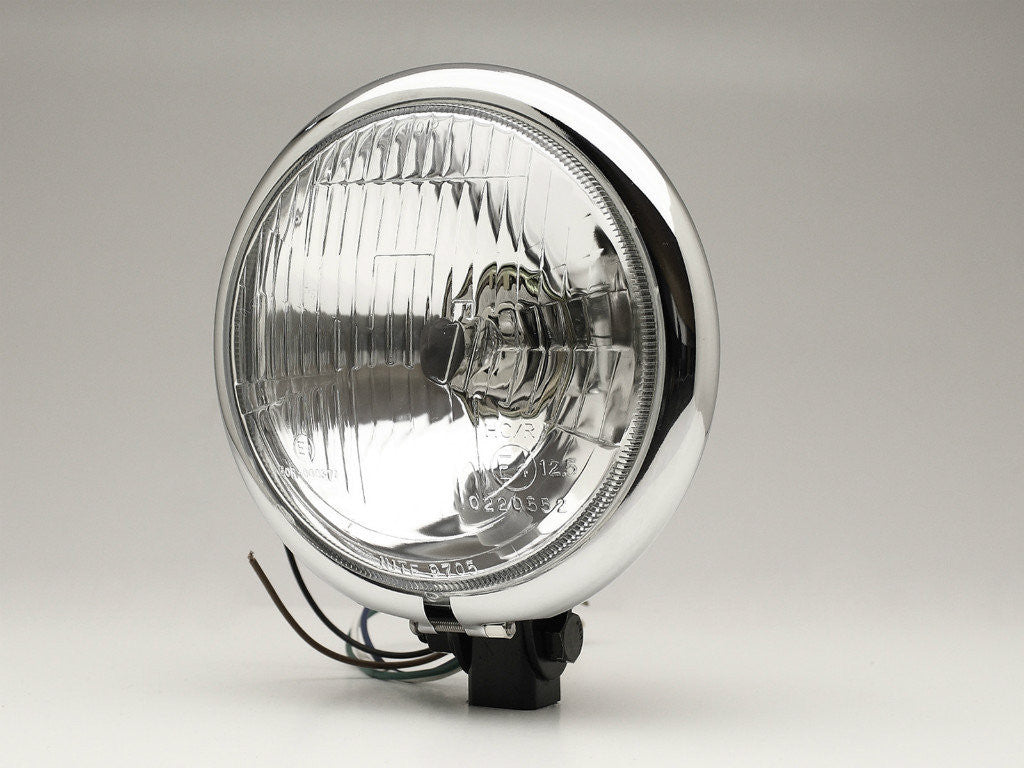 Headlight, 5.75" Bottom Mount, Black/Chrome Rim