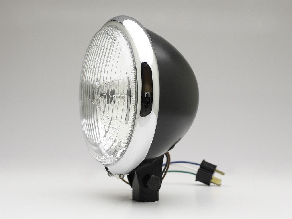 Headlight, 5.75" Bottom Mount, Black/Chrome Rim