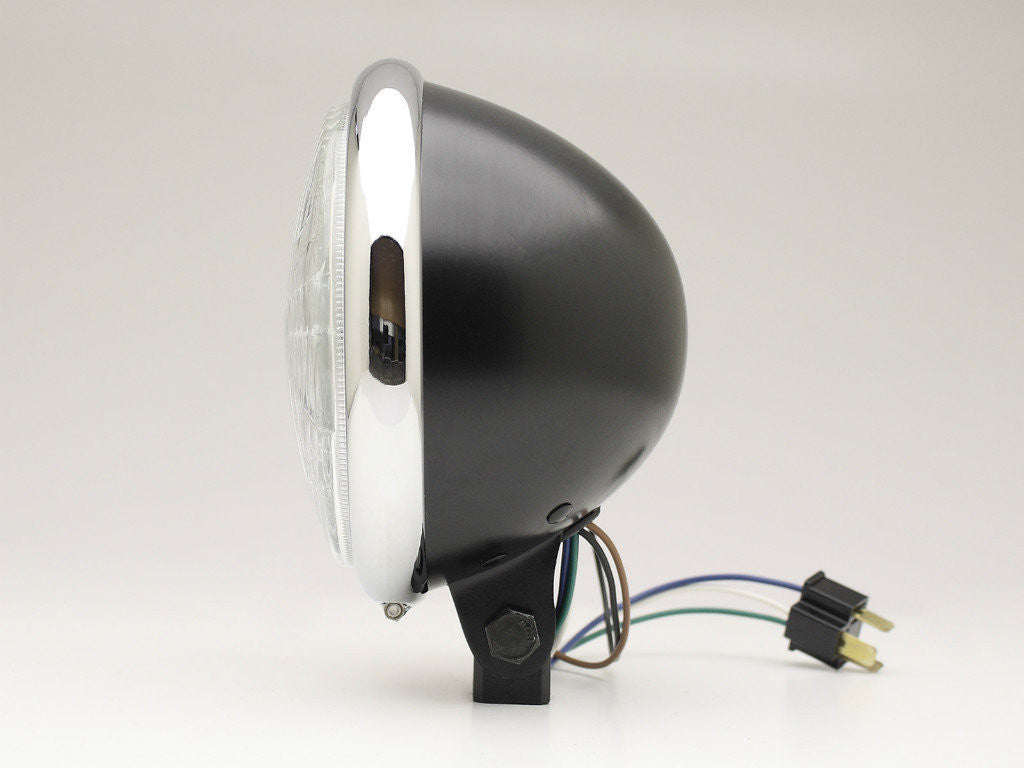Headlight, 5.75" Bottom Mount, Black/Chrome Rim