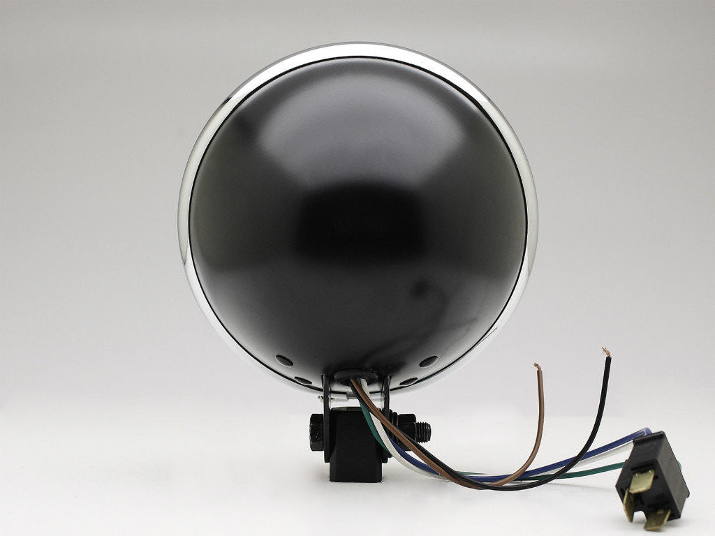 Headlight, 5.75" Bottom Mount, Black/Chrome Rim