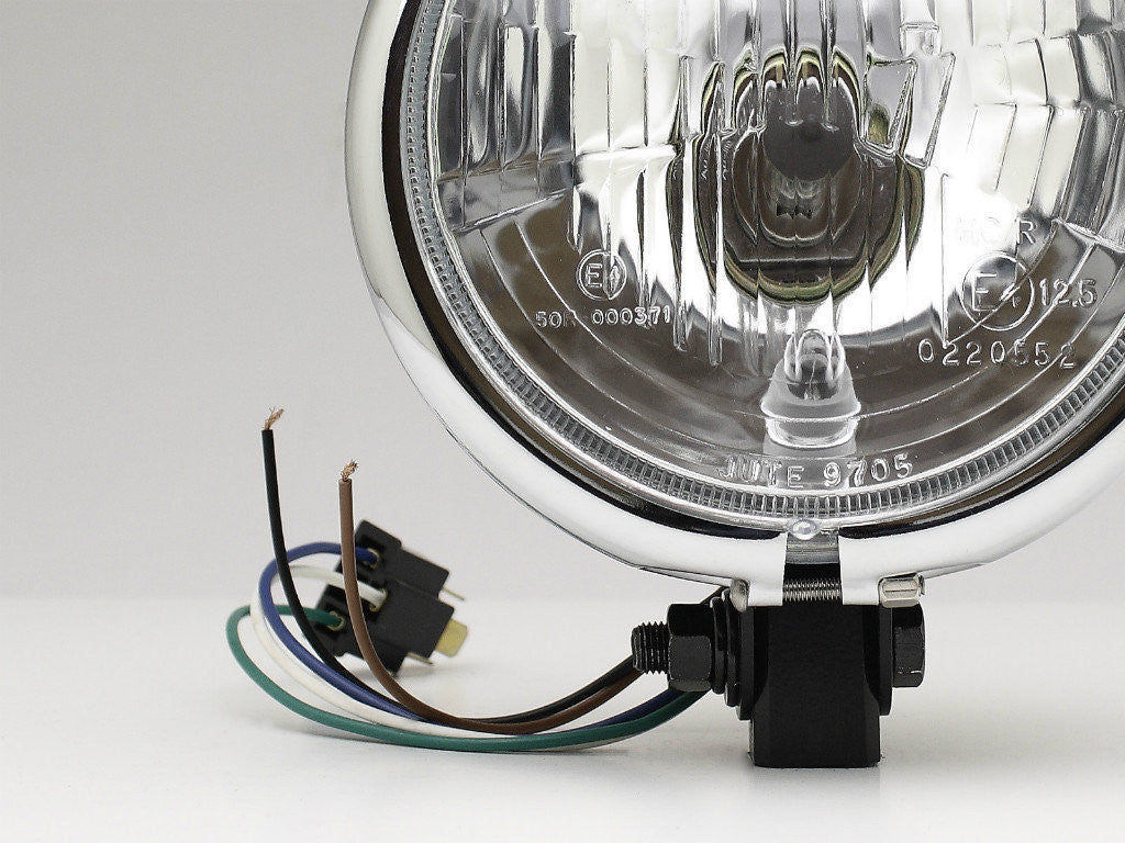 Headlight, 5.75" Bottom Mount, Black/Chrome Rim
